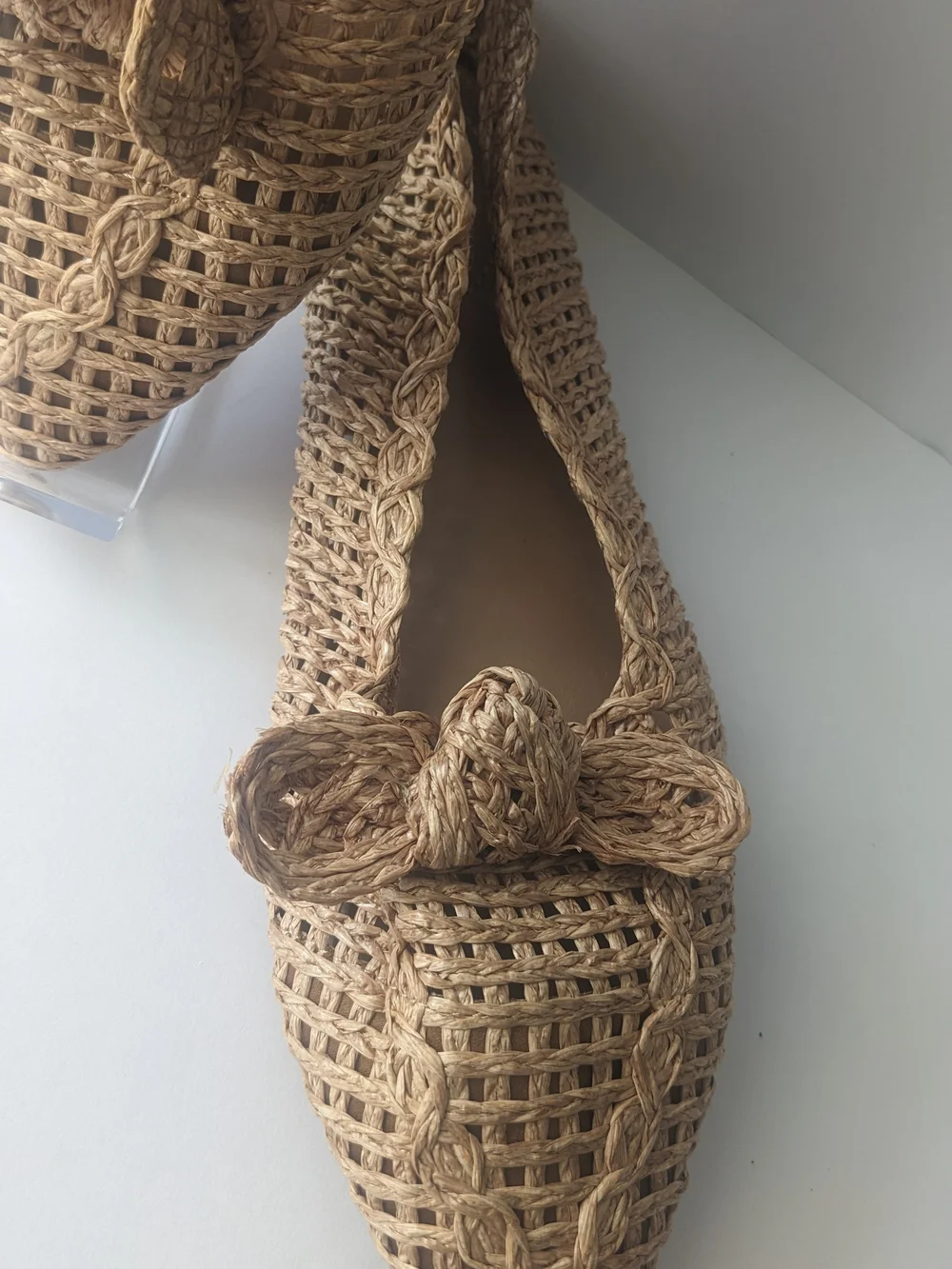 C. Est 1946 Braided Raffia Pointed Flats - Natural Tan 10